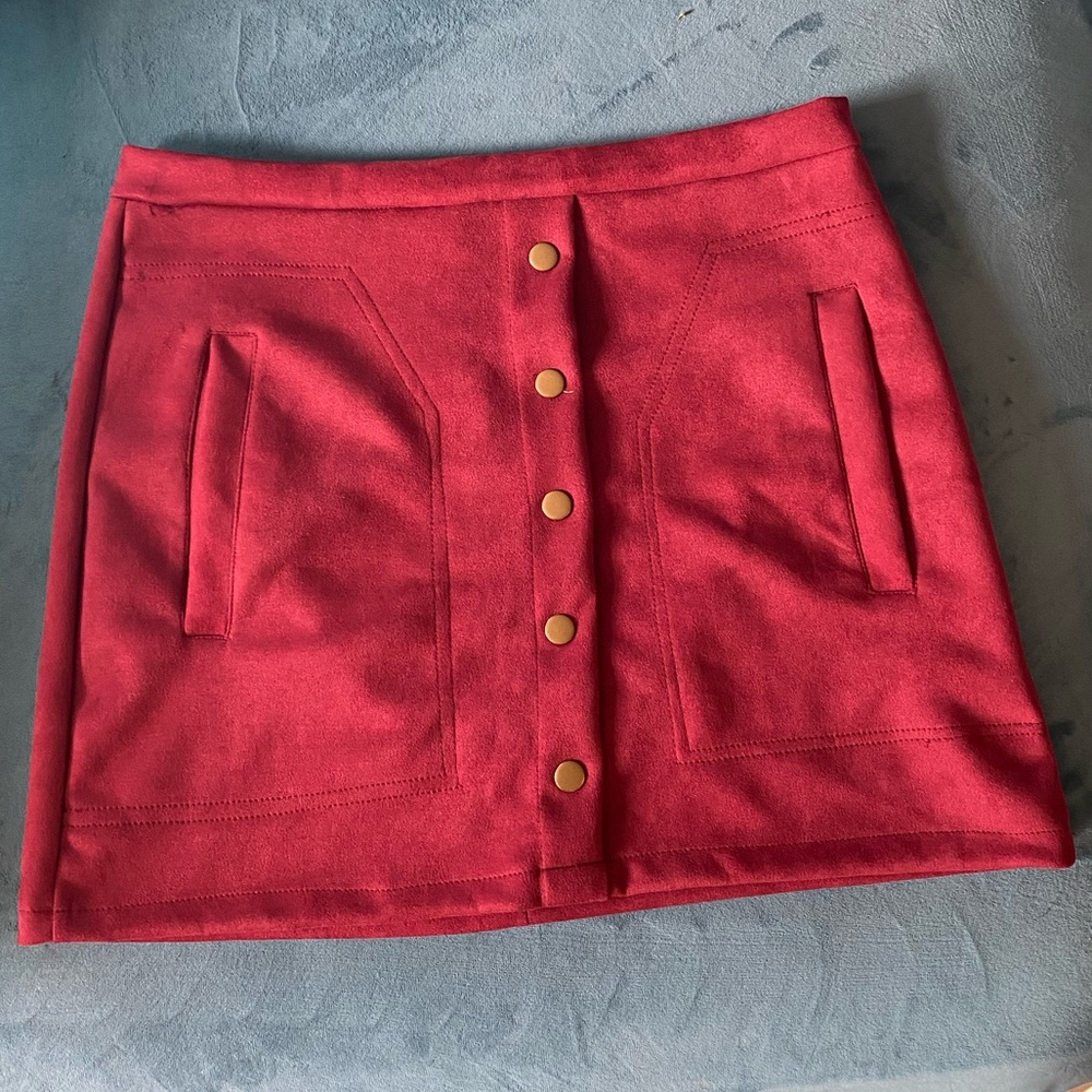 NWOT Button Front Faux Suede High Waist A-line Mini Skirt with Pocket Size Large